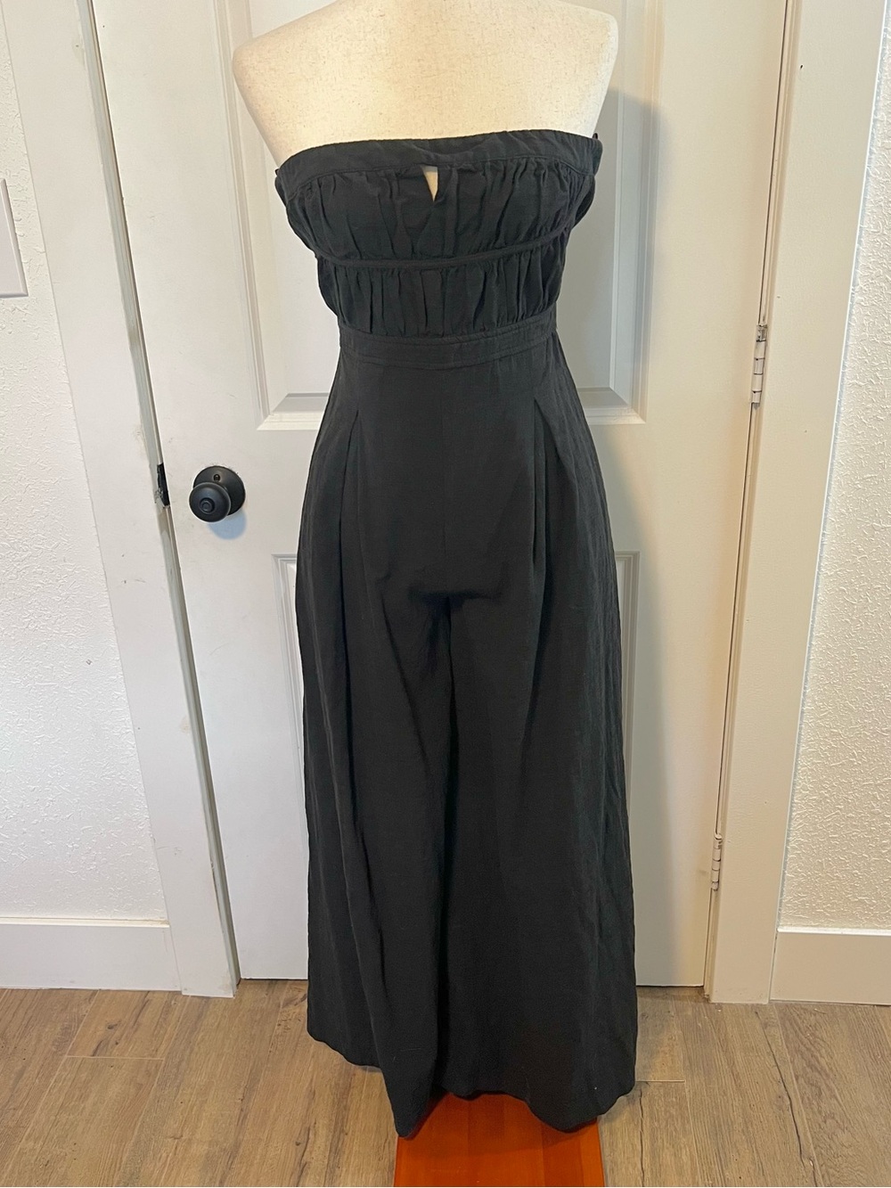 4SI3NNA Cotton Strapless Wide Leg Black Jumpsuit